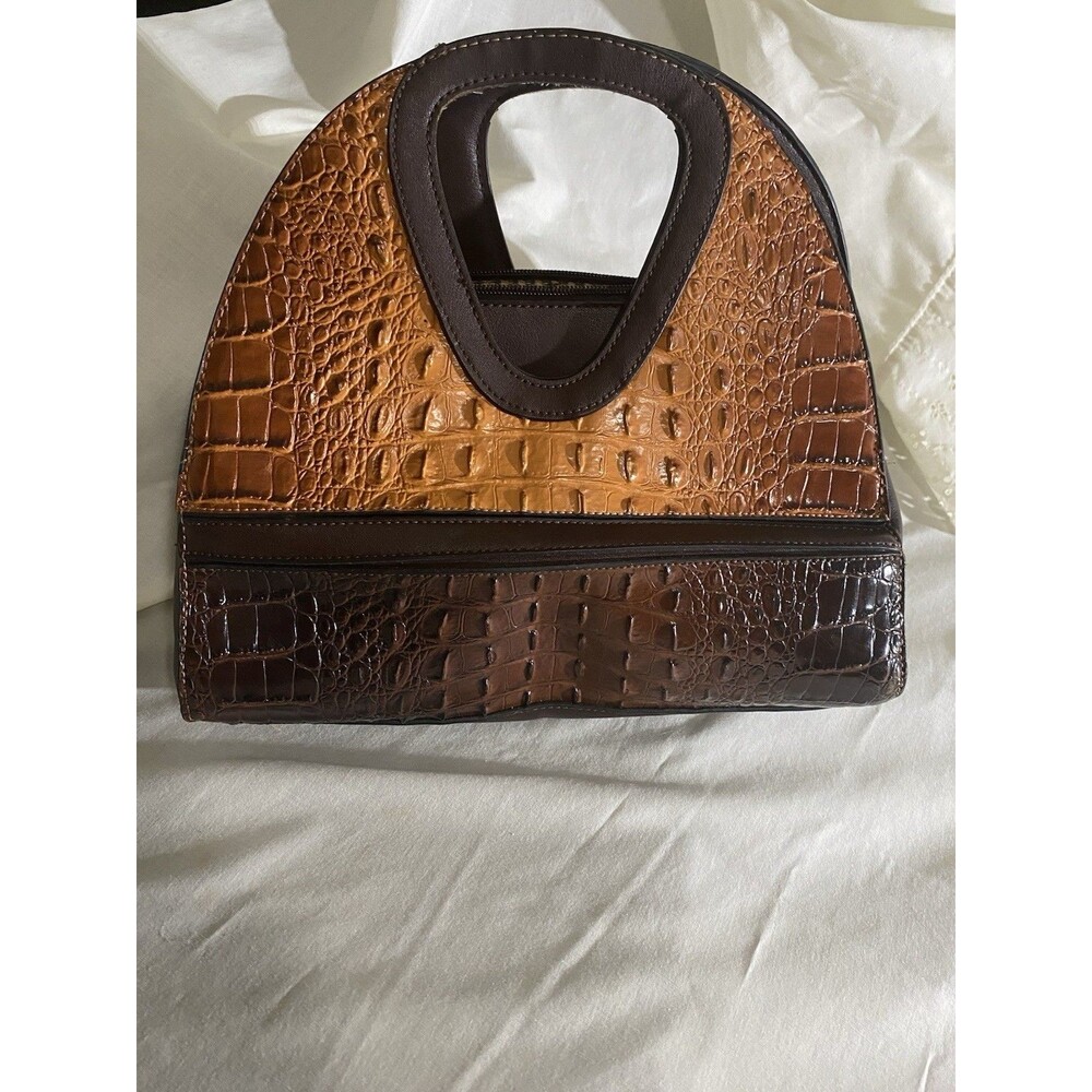 Brahmin Vintage Brown Crocodile Embossed Leather Satchel Handbag Purse